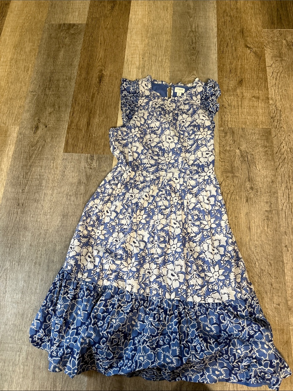 Jcrew Blue Floral Ruffle Hem Dress